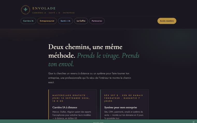 Page d'accueil du site Envolade.
