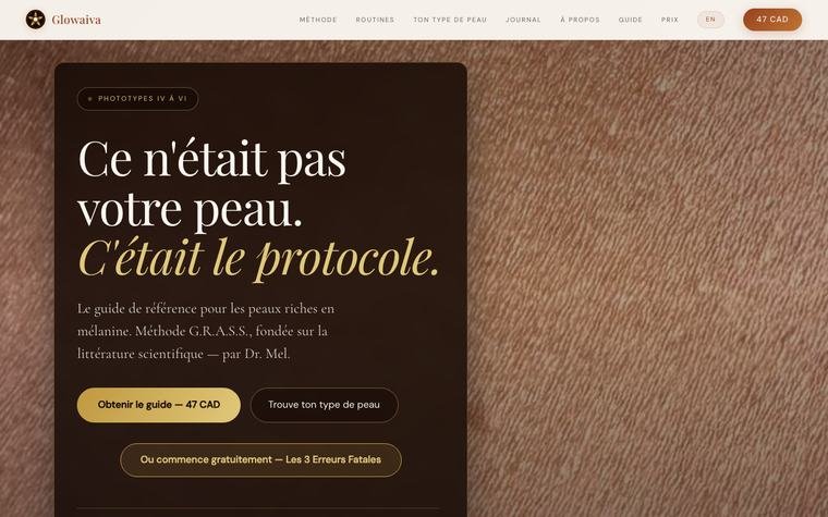 Page d'accueil du site Glowaiva.