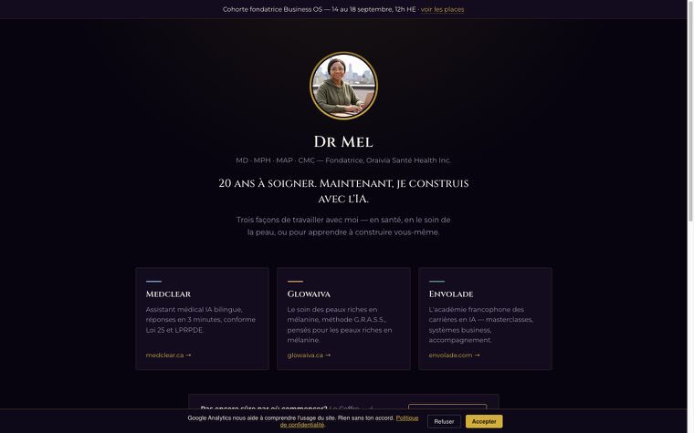 Page d'accueil du site d'Oraivia Santé Health Inc.